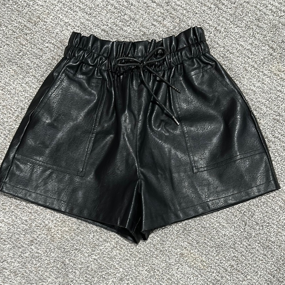 High Waist Black Leather Shorts